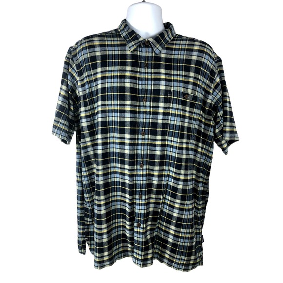 Patagonia Men's Short Sleeve Button Down Shirt Size XL Organic Cotton Blue Plaid - Picture 1 of 15